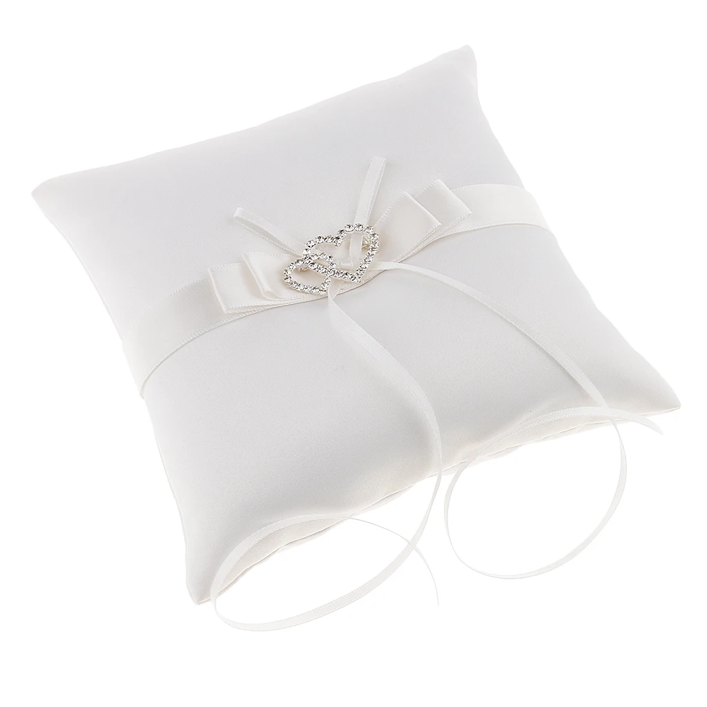 Wedding Ceremony Party Accessories Double Hearts Ring Pillow Cushion Bearer Ring Holder White