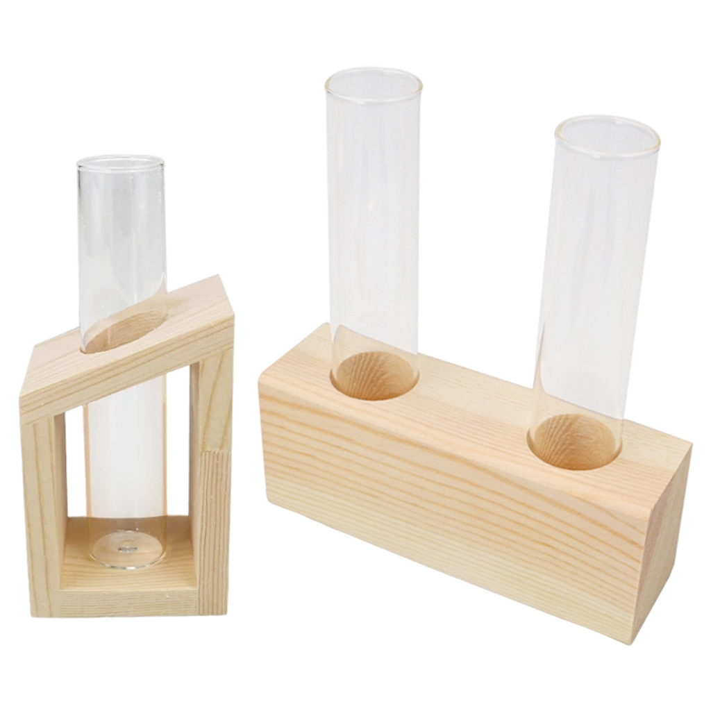 Crystal Glass Test Tube Vase In Wooden Stand Flower Pots for Hydroponic Plants Home Garden Decoration