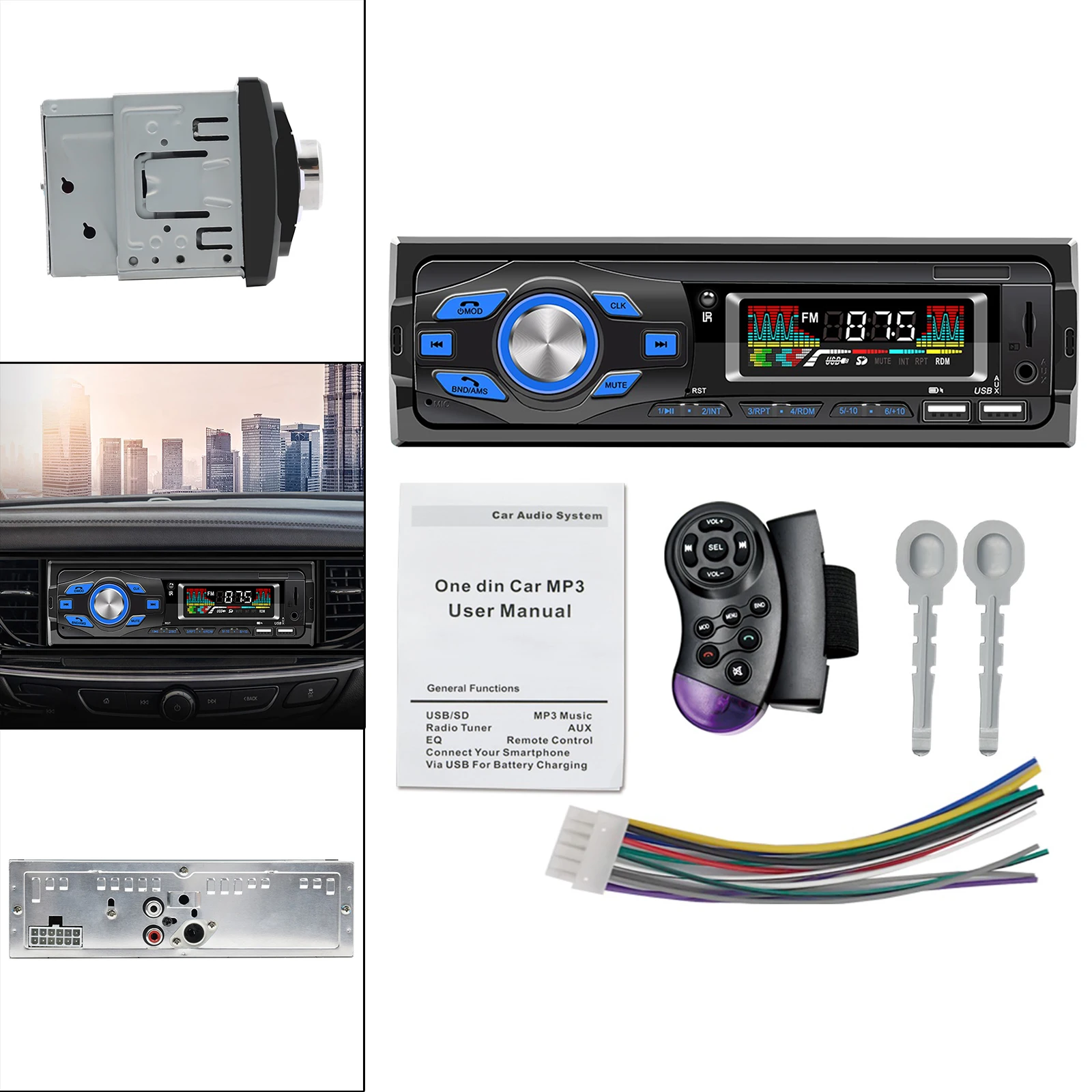 Bluetooth 1din car audio stéréo bluetooth lecteur mp3 FM AUX IN Built-in Microphone