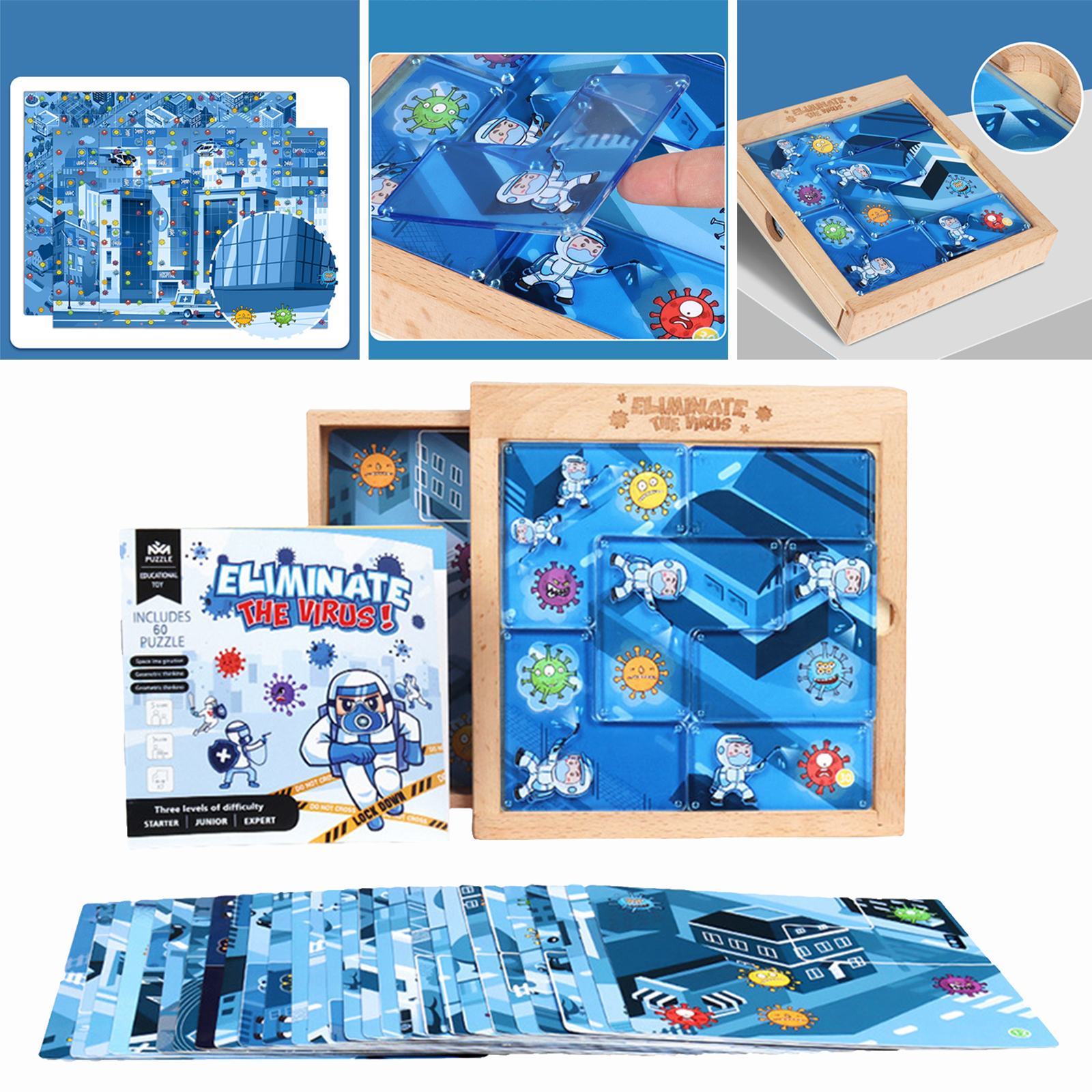 DIY Wood Acrylic Blocks 60 Cards Puzzles Educational Fun Catching Game Advanced Jigsaw Challenge Puzzles Toys Play Set