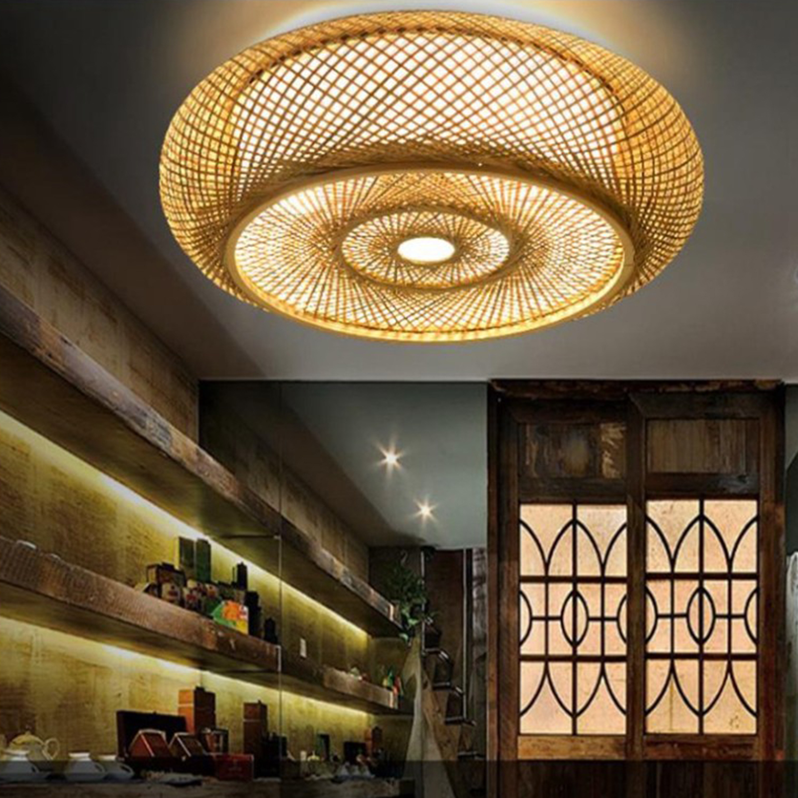 Rattan Bamboo Lampshade Restaurant Bar Living Room Ceiling Lighting Cover