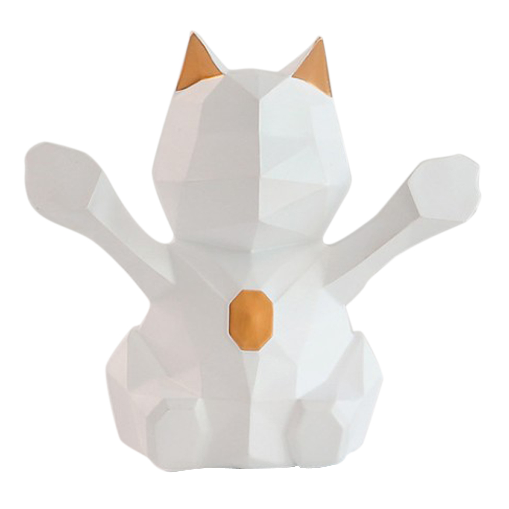 3D Resin Lucky Cat Ornaments Geometric Fortune Cat Happy Lucky Cat Statue Desktop Ornament Shop Home Fortune Symbol