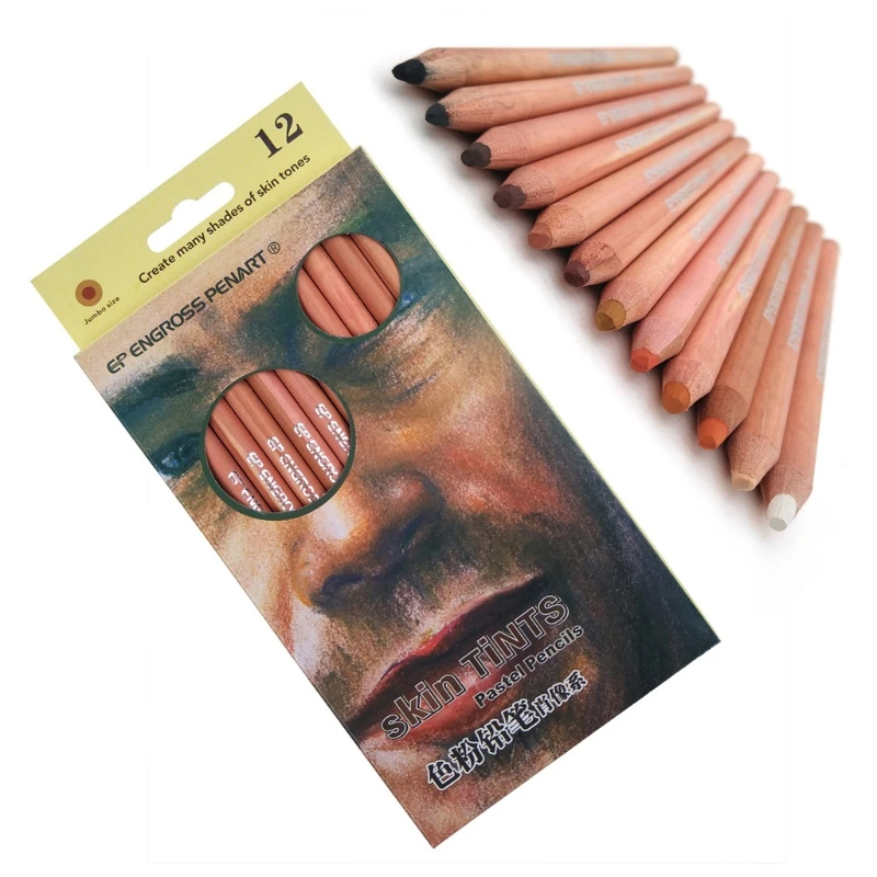 lápis profissional macio para colorir a pele, 12 peças