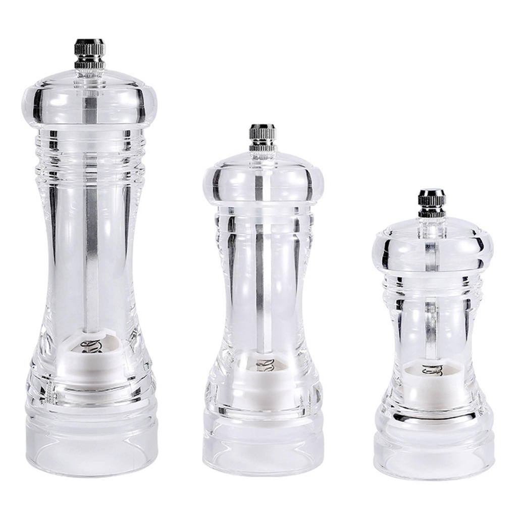 Manual Salt Pepper Grinder Spice Mill Refillable Transparent Acrylic Body Adjustable Coarseness Seasoning Bottle Kitchen Gadgets