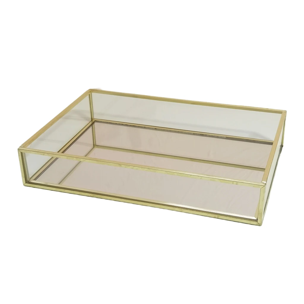 Retro Gold Rectangle Glass Decorative Storage Tray for Makeup Jewelry Display