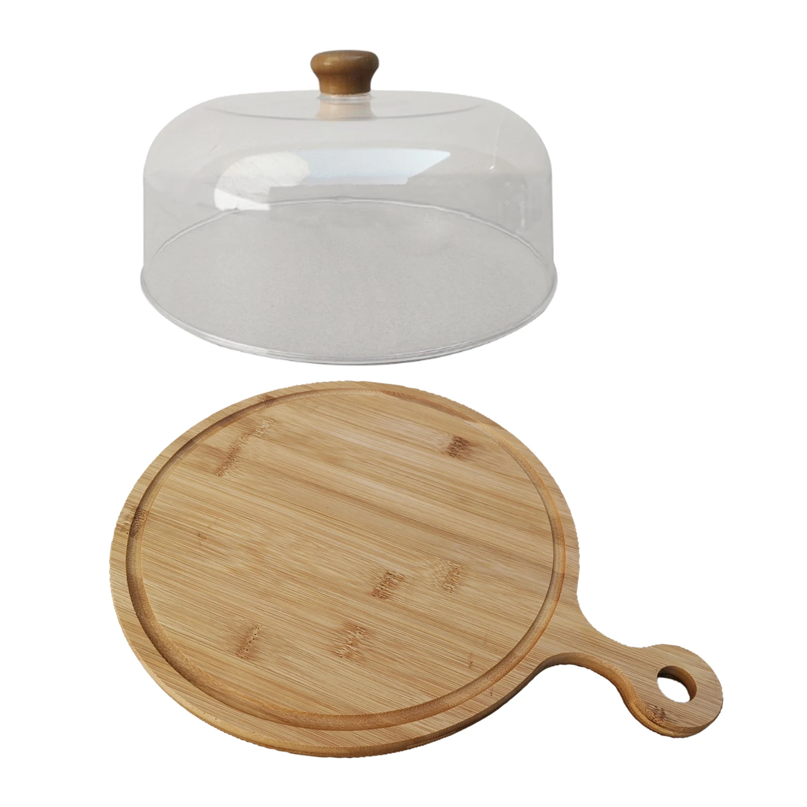 Round Wood Pizza Peel Paddle Cake Food Serving Tray Cheese Plate Utensils