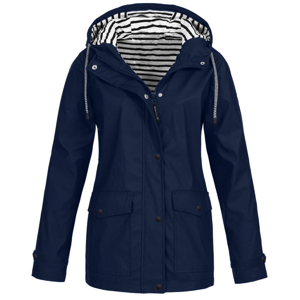 Women Solid Rain Jacket Outdoor Plus Size Waterproof Hooded Raincoat Windproof New Warm Jacket Windproof Outdoor Chaqueta