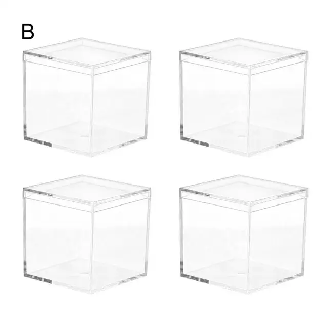 BIG SALES!!Square Cube 4pcs Clear Acrylic Storage Boxes Organizer Containers