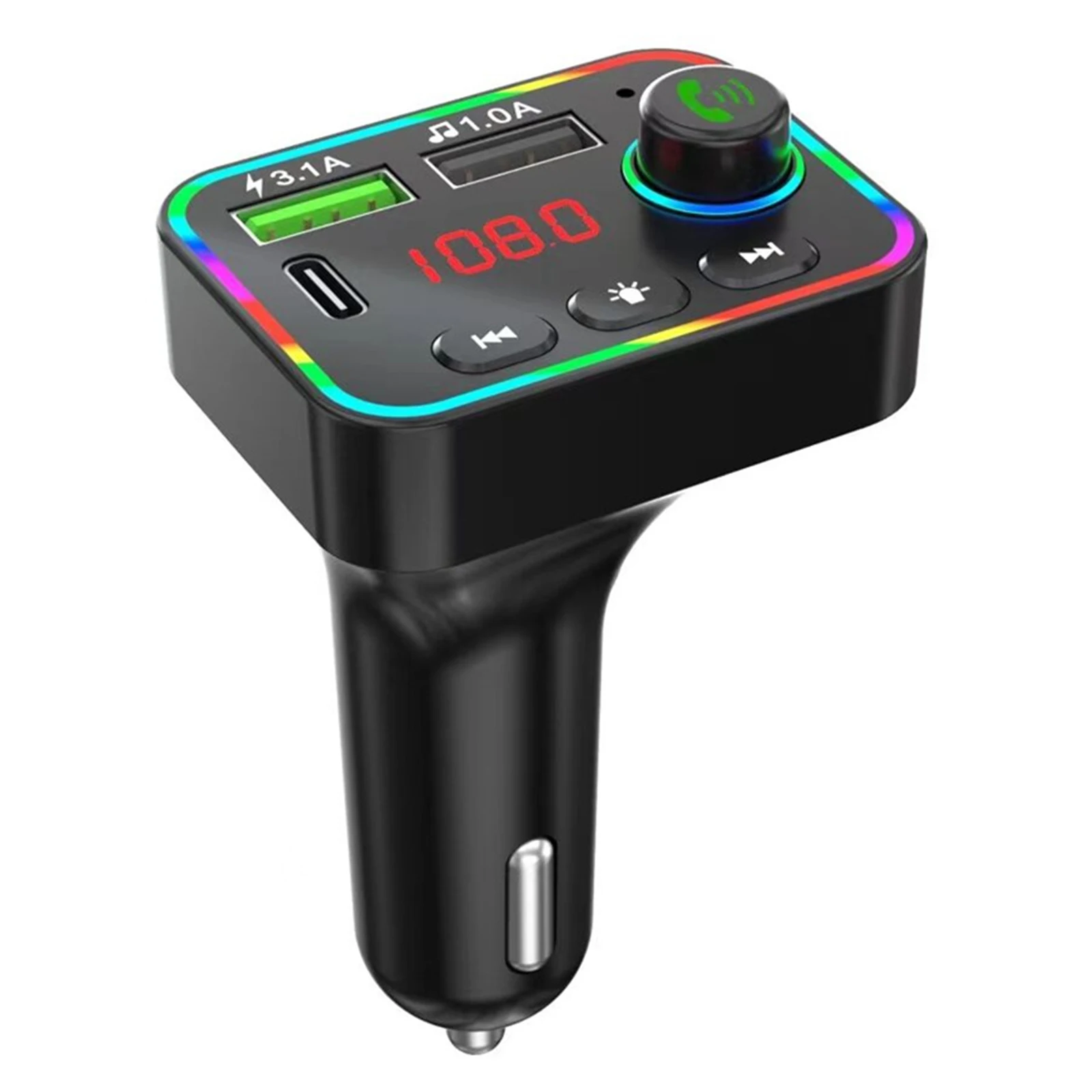 Quick 3.1 Car Charger Adapter Fast Charging Bluetooth Cigarette Lighter LED Voltage Display Dual USB Port Type-C Port