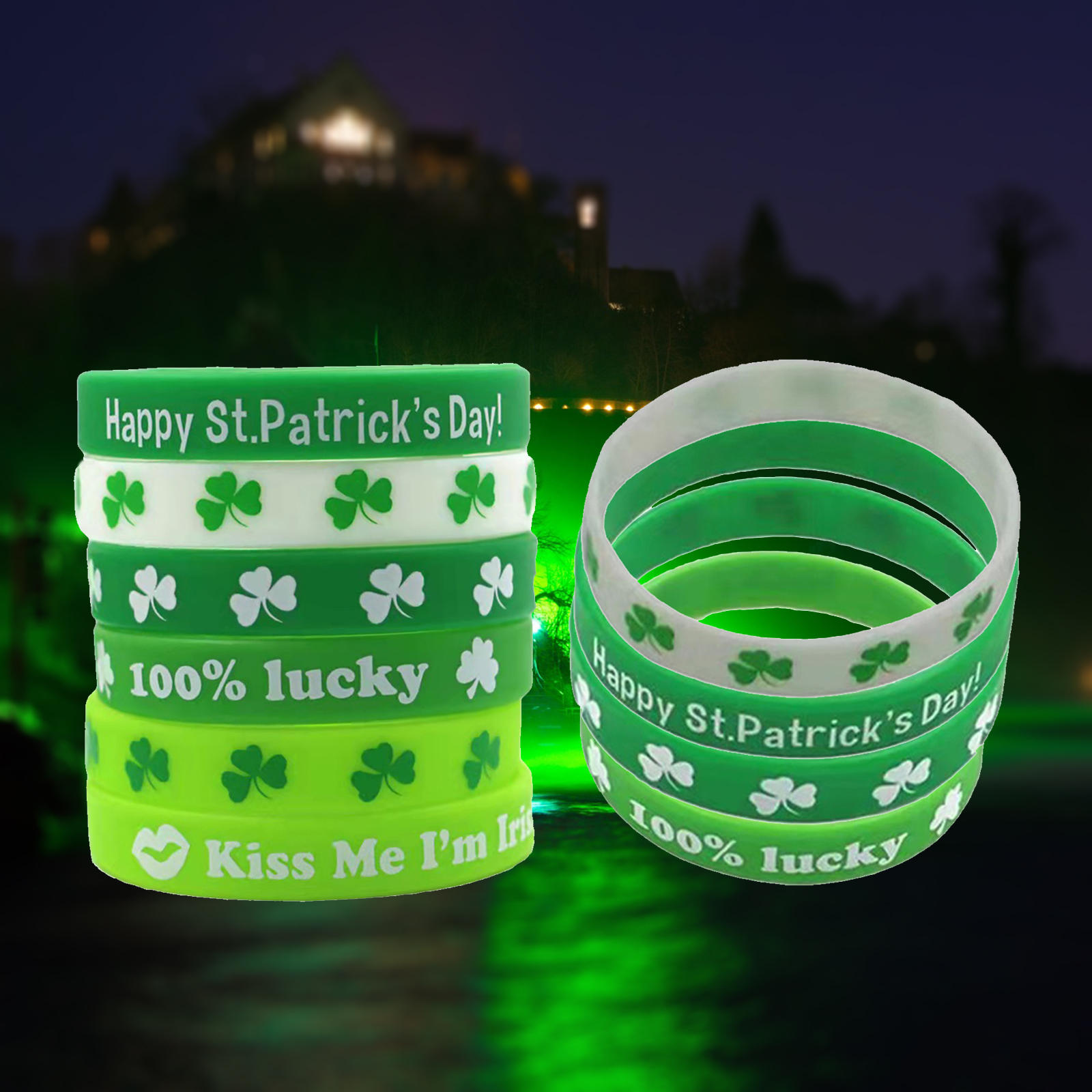 Rubber Wristbands 'S Day Shamrock Silicone Good Luck Green Bracelets for Presents Decoration Party Favors Supplies