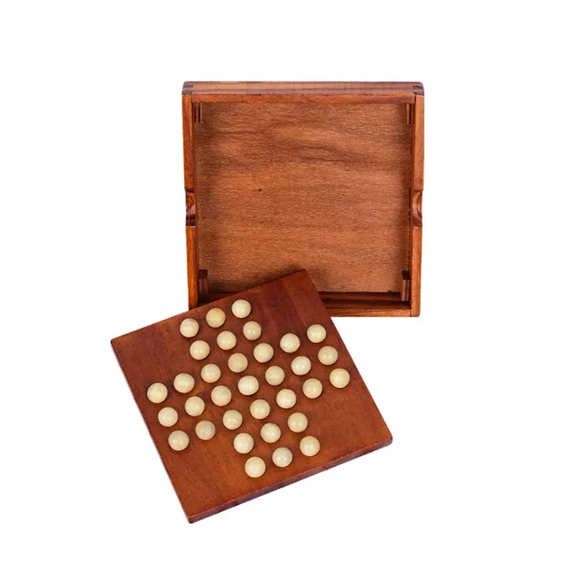  Wooden Marble Solitaire Board Game,Jumping Marbles Peg Solitaire,with  Storage Box Function and Marbles，Solitaire Chess for Adults and  Children，Family Puzzle Game : Toys & Games