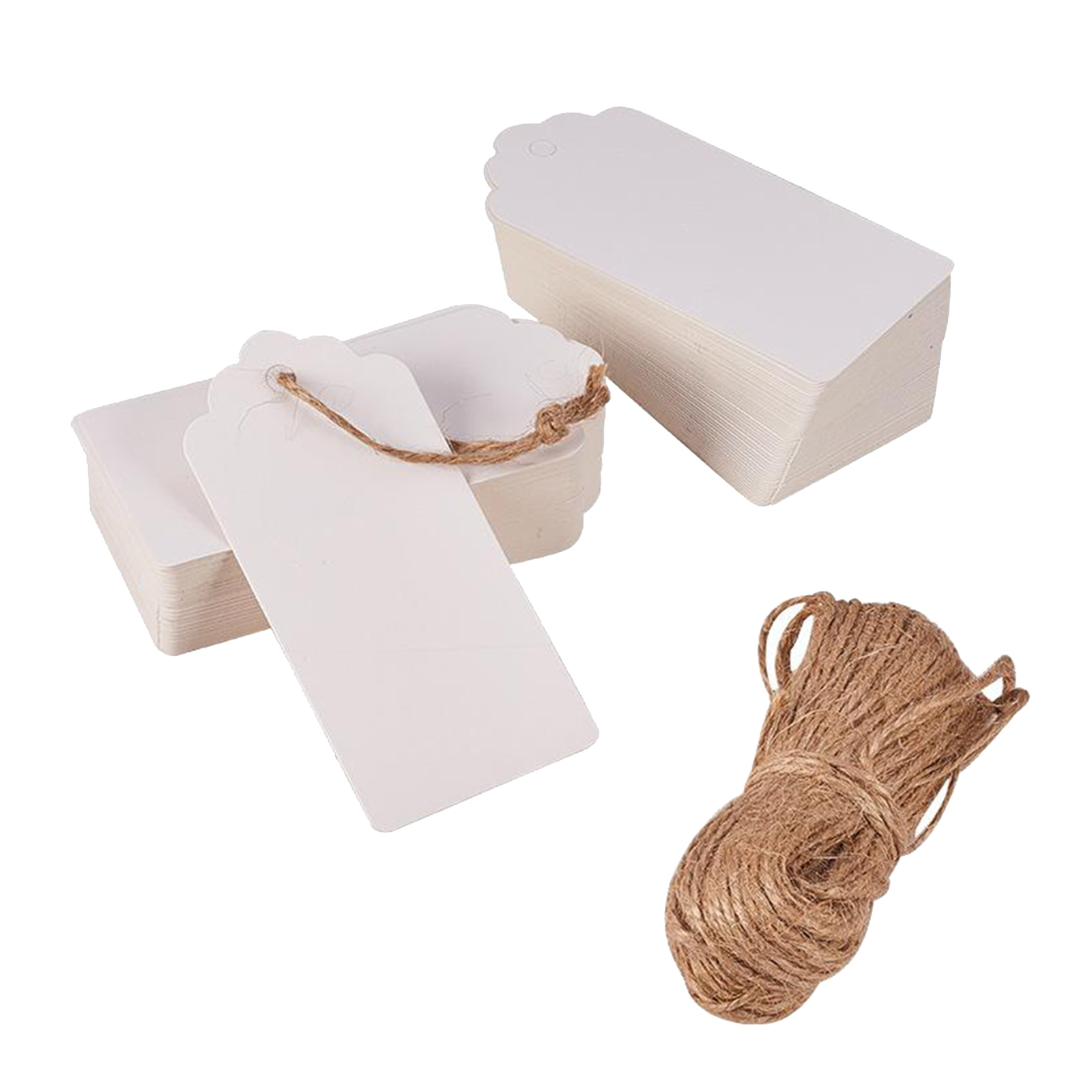 100 Set Blank Kraft Paper Tags Cards Gifts Labels with Holes and Strings for Wedding Birthday Valentines Gifts Decorations