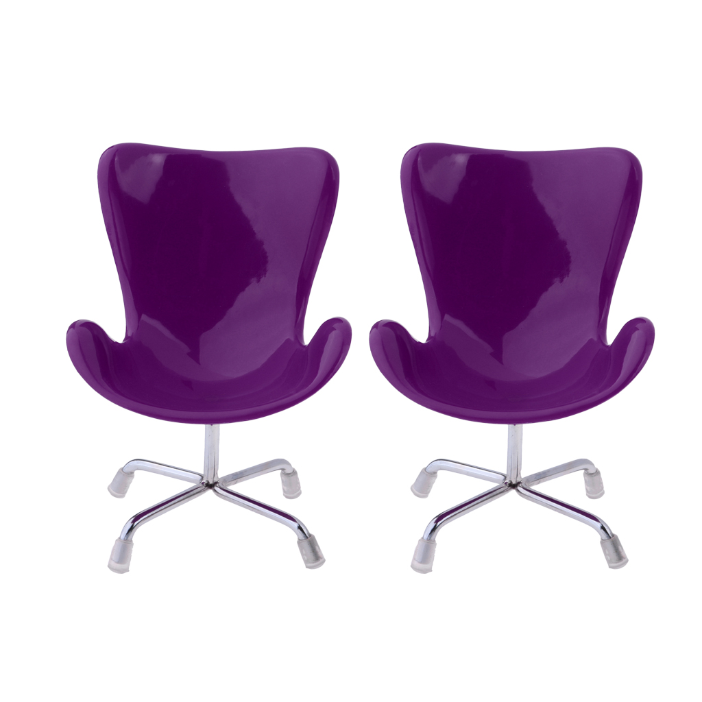 2 pcs 1/6 Dolls House Miniature Furniture Swan Chair Office Chair for   for Dollhouse Accessories Purple