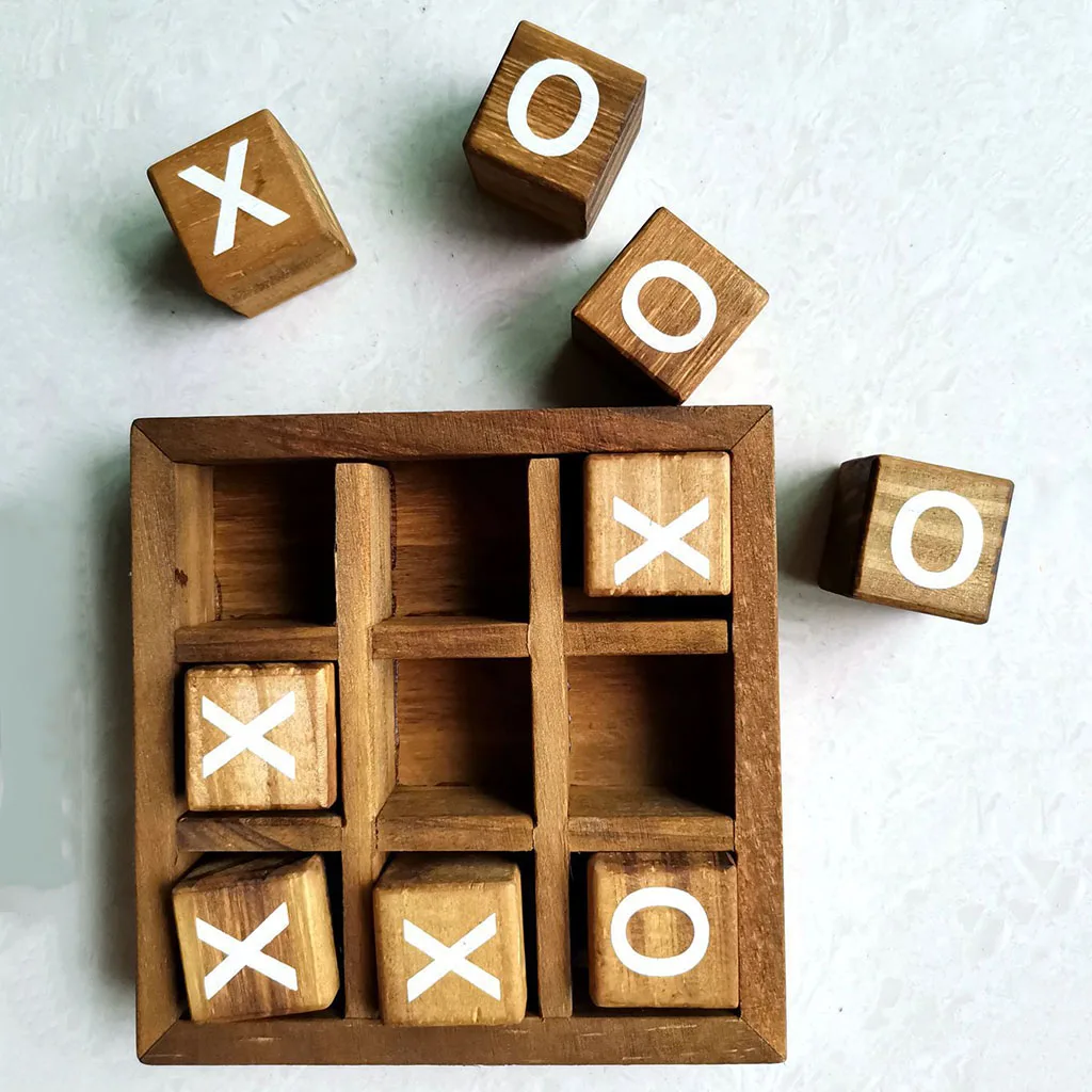 Wooden Board Games Tic Tac Toe XO Fun Family Games to Play in Box Strategy Board
