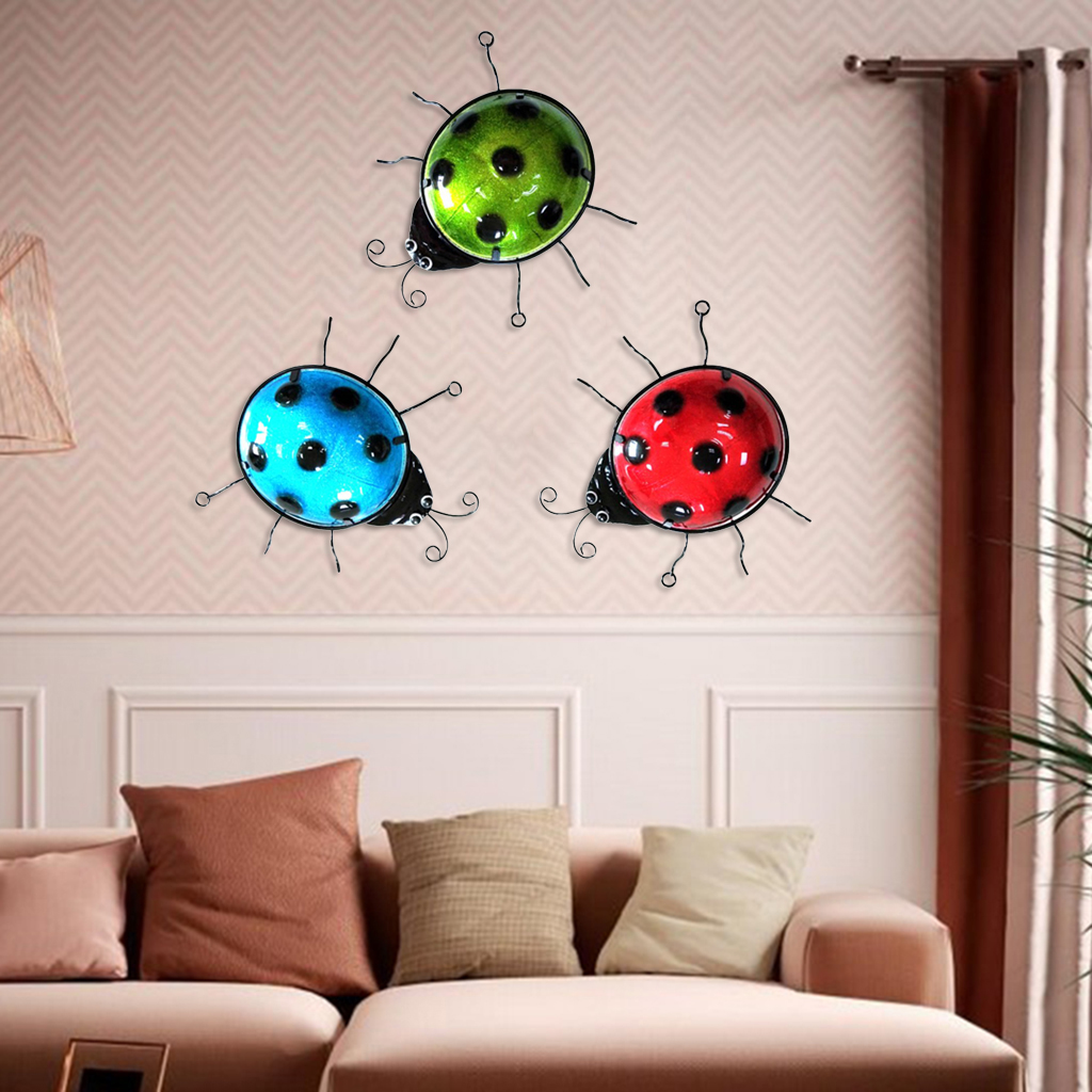3x Metal Wall Art Decor Patio Sculpture Fences Trees Ladybird Decoration