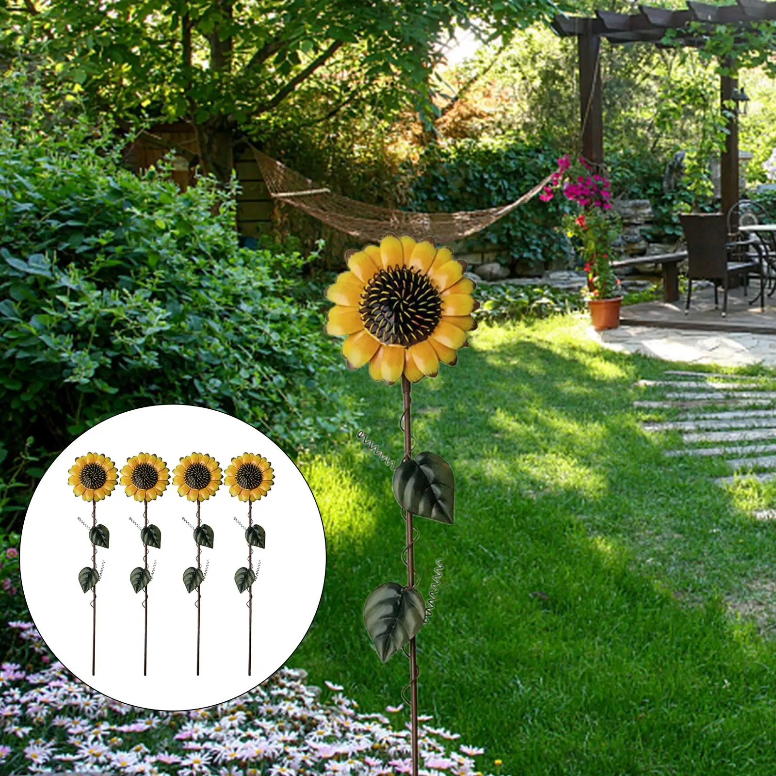 4x Flower Garden Stake Decorative Flower Yard Stake Sunflowers Garden Stake for Outdoor Lawn Patio Backyard