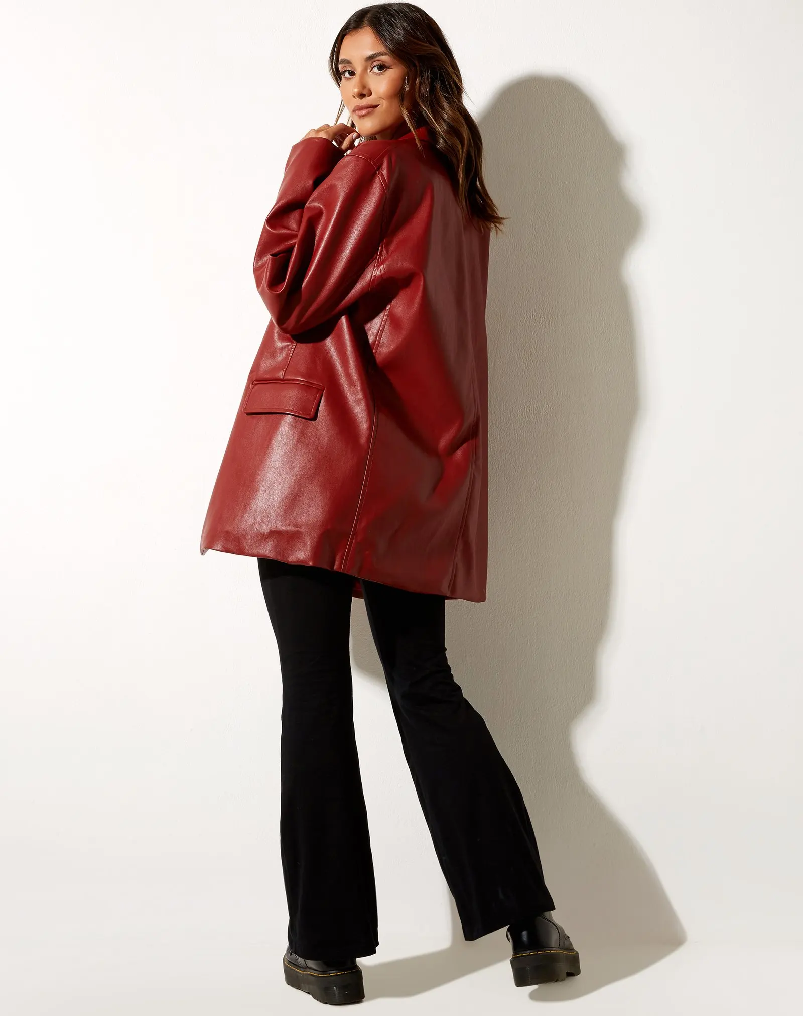 blazera de couro do plutônio moda feminina cor sólida gola sob medida manga longa terno jaquetas soltas casacos de único breasted streetwear