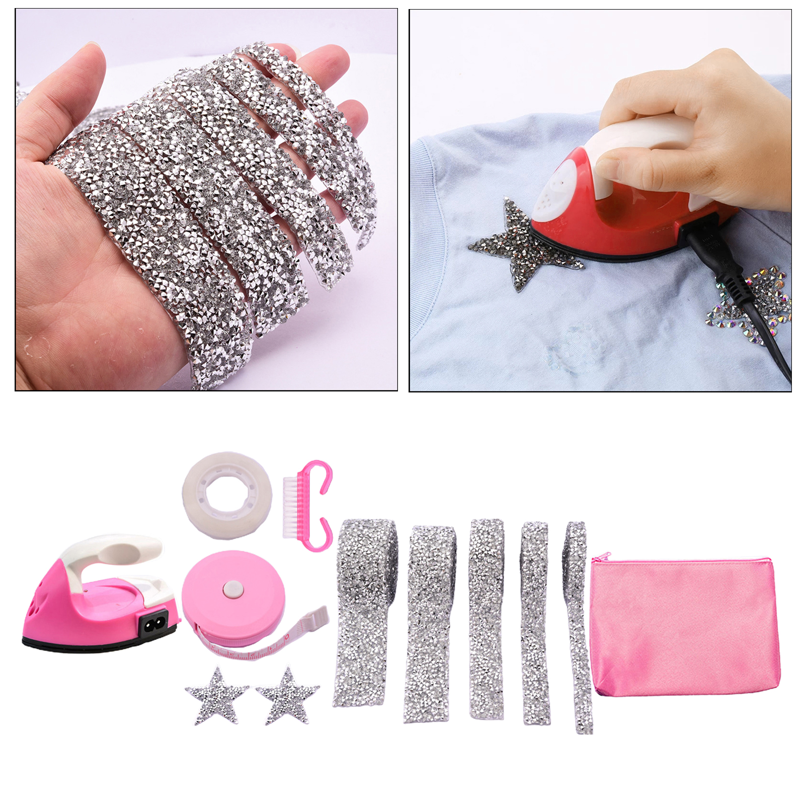 Mini Heat Press Machine DIY Vinyl Jackets Decorative Iron on Sewing Patches Rhinestone Applique for Sew on Heat Transfer