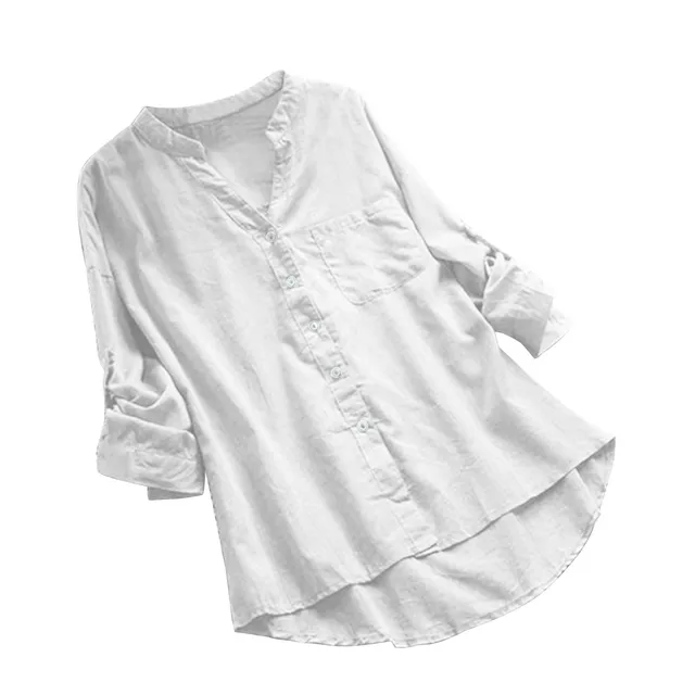 Cotton Linen Shirt Women Loose Long Sleeve Tunic Tops Casual