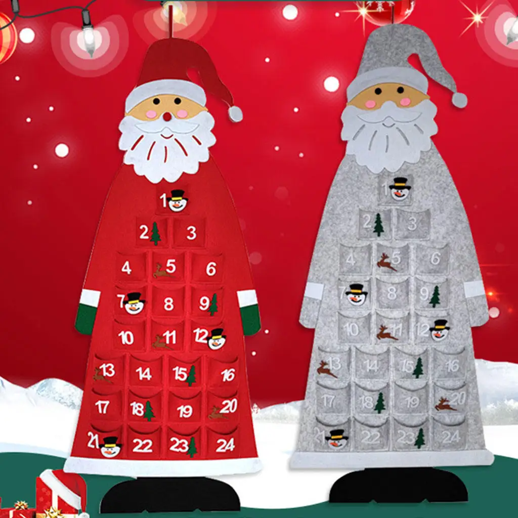 Felt Christmas Advent Calendar with Pockets Wall Hanging Santa Felt Advent Calendar 24 Days Calendar for Home Decor