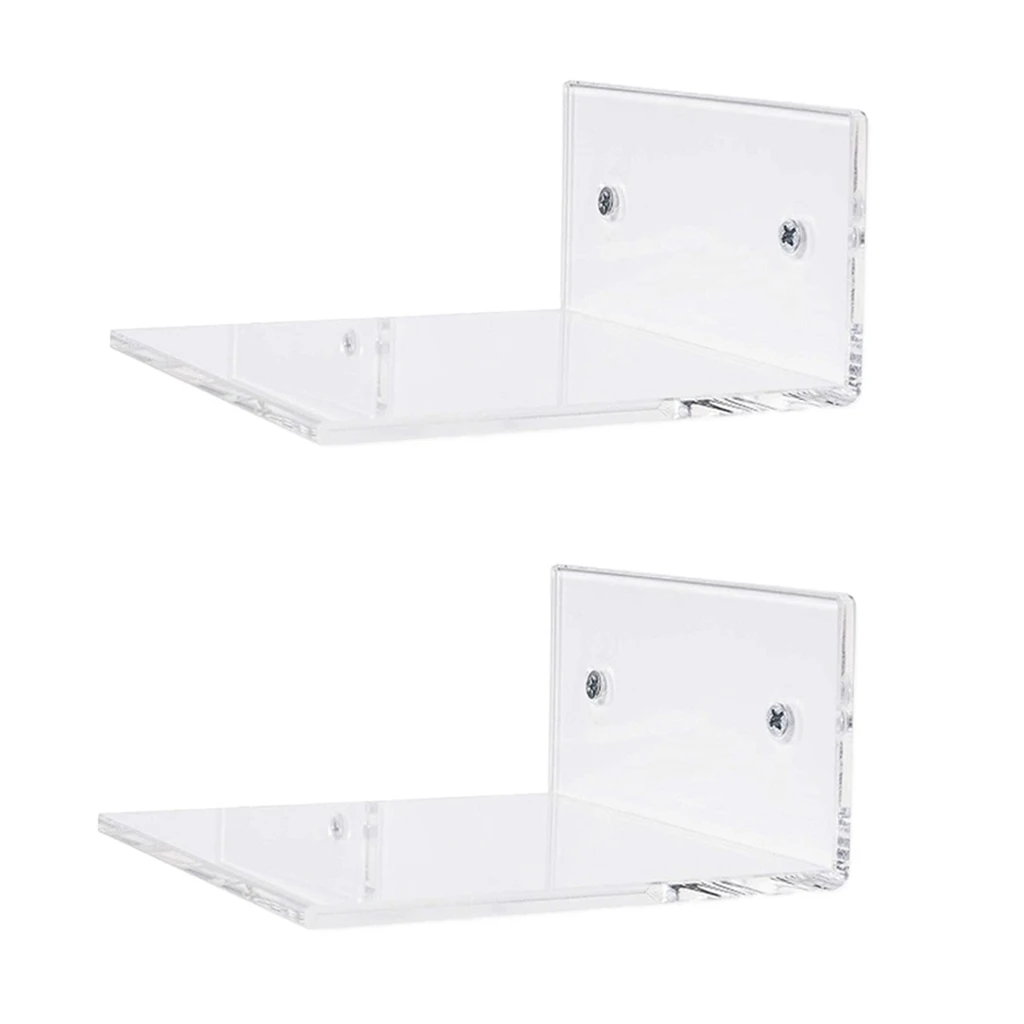 2x Bathroom Small 10cm Clear Acrylic Floating Wall Shelves Organizer Durable