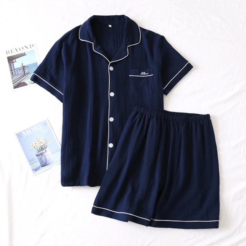 New European Version Sleepwear Plus Size Pajama Sets Men's Summer Short-sleeved Shorts  Cotton Household Solid Pyjamas Suits cotton loungewear