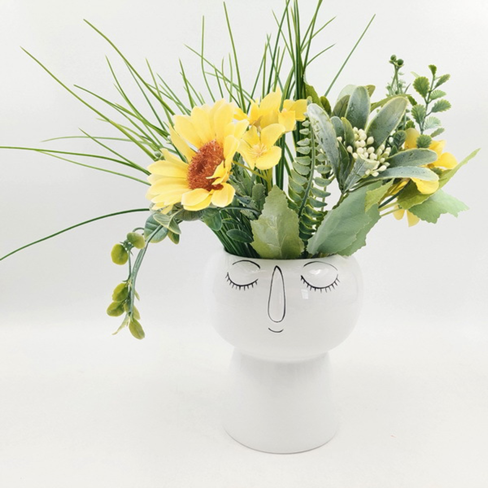 Portrait Face Ceramics Flower Pot Modern Decorative Vase Planter Ornaments White