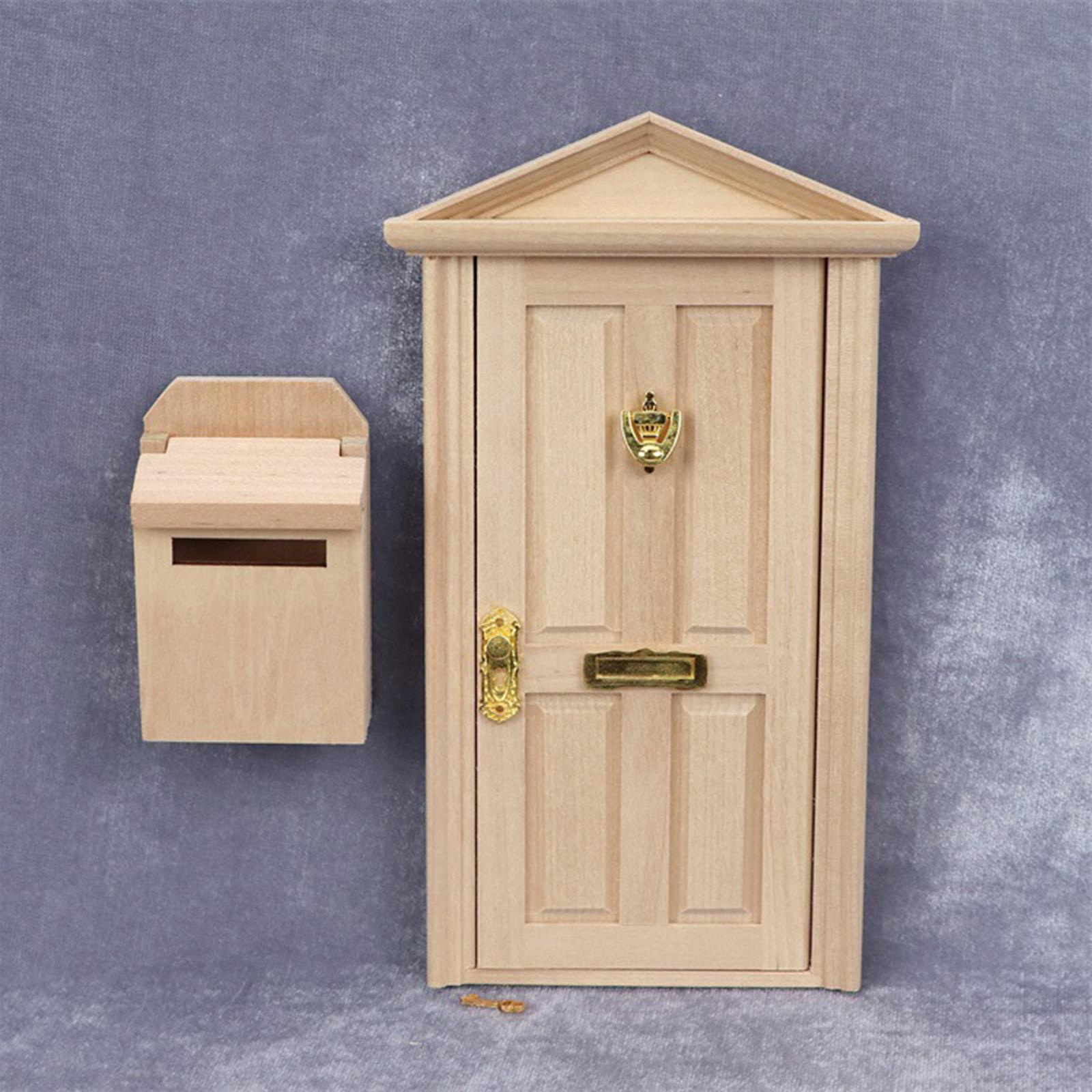 1pc DIY 1:12 Dollhouse Miniature Steepletop Door with Hardware Mailbox Doll Decor Life Scene Accessories Kids Toys Gift Age 3-8
