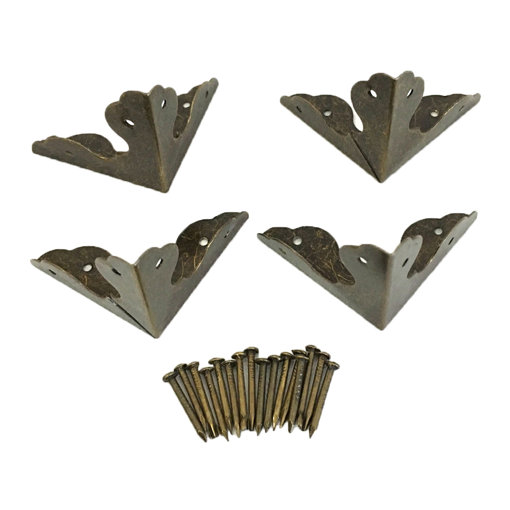 4pcs Durable Retro Bronze Metal Corner Protector f/ Box Chest Replacing Part