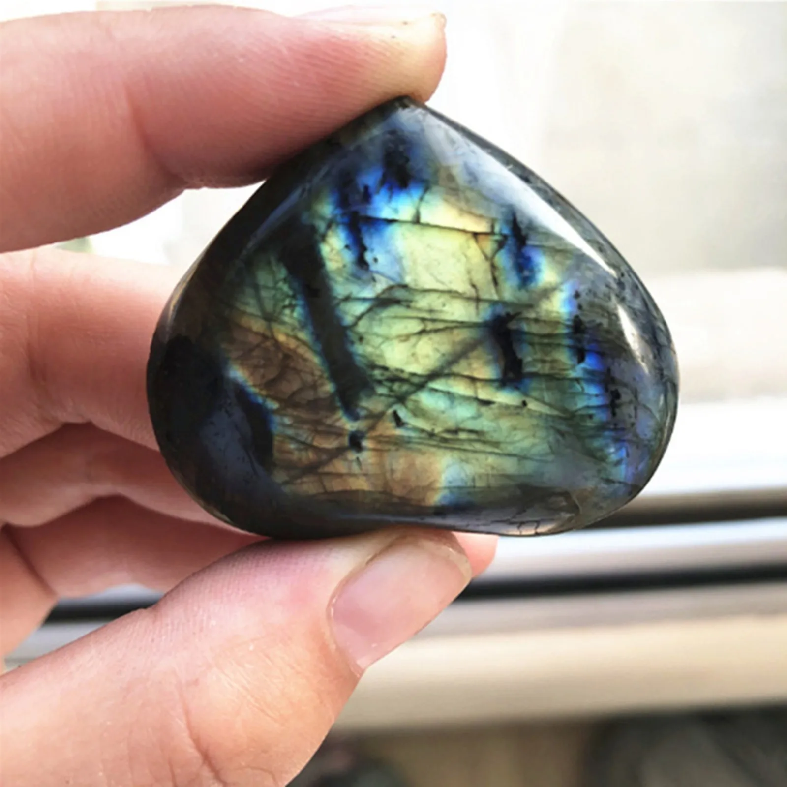 Natural Labradorite Heart Palm Worry Thumb Stone 40mm Crystal Polished Gemstone 