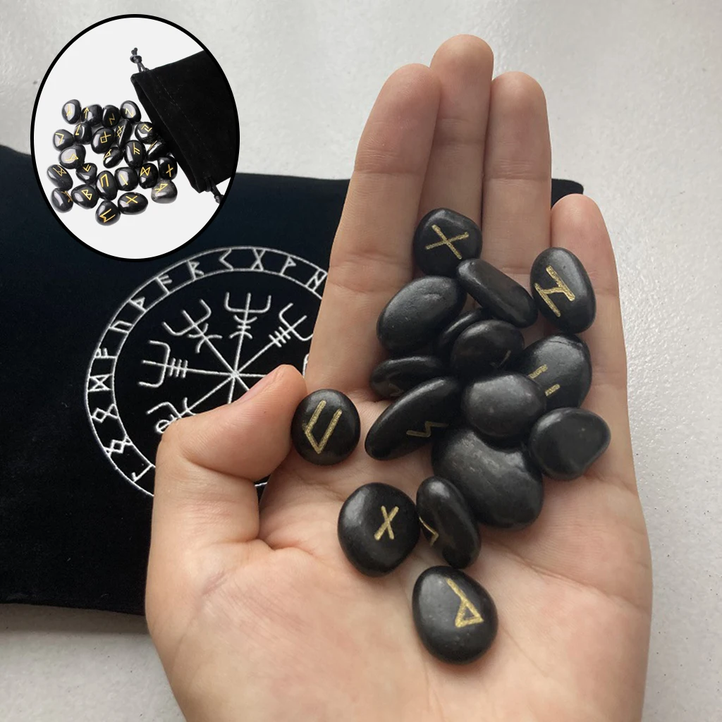 25PCS/Set Fortune-telling Runes Divination Rune Stones Spiritual Stones Natural Crystal Runestones Stones For Meditation Black