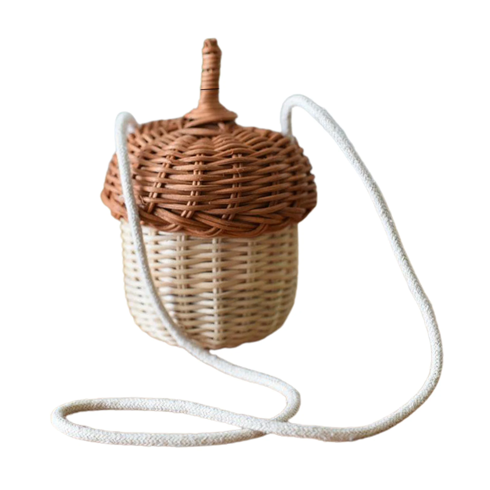 Handwoven Round Rattan Bag Bucket Tropical Beach Style Woven Shoulder Rattan Bag Photo Props
