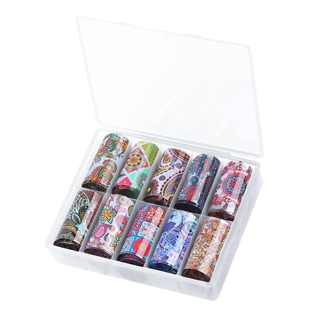 Lots 10 Pcs 120cm Finger Nail Art Stickers Decal DIY Tips Decor w/Carry Box