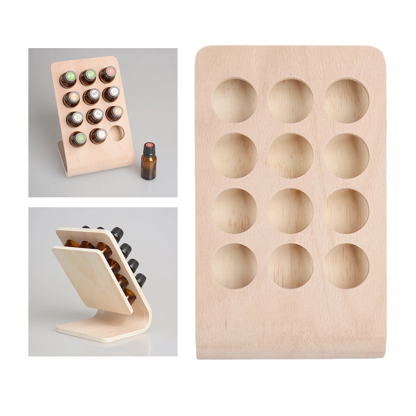 12 Holes 15ML Rectangle Shape Wooden Essential Oil Display Stand Holder Essential Oil Displaying Rack Holes-Dia. 3cm