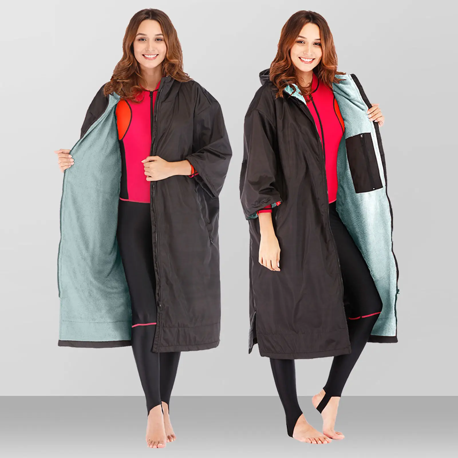 Women Men Surf Changing Robe Coat Jacket Thermal Warm Overcoat Rain Coat Poncho Cape Suit Outdoor Bathrobe Outwear Dry Robe