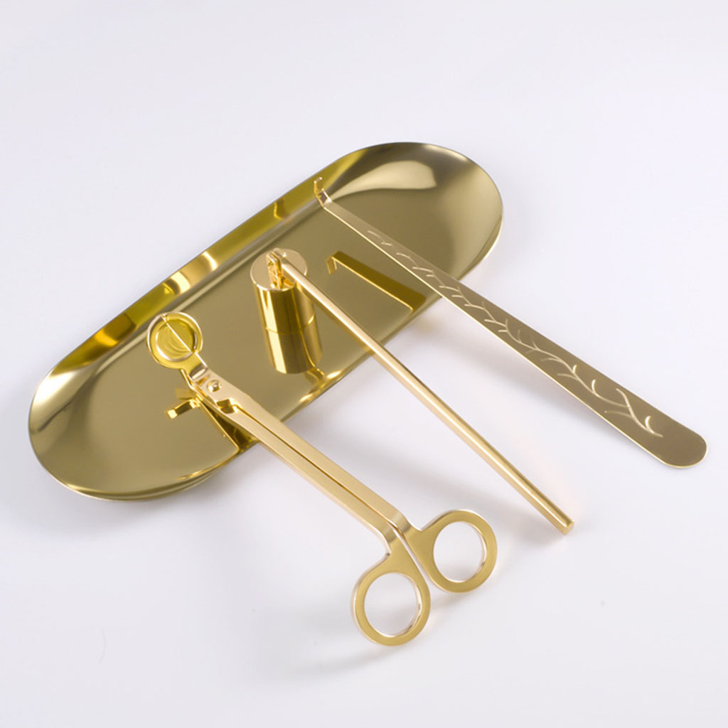 4 in 1 Candle Accessory Set, Candle Wick Trimmer, Candle Snuffer, Candle Wick Dipper, Tray, Stainless Steel Candle Tools Set
