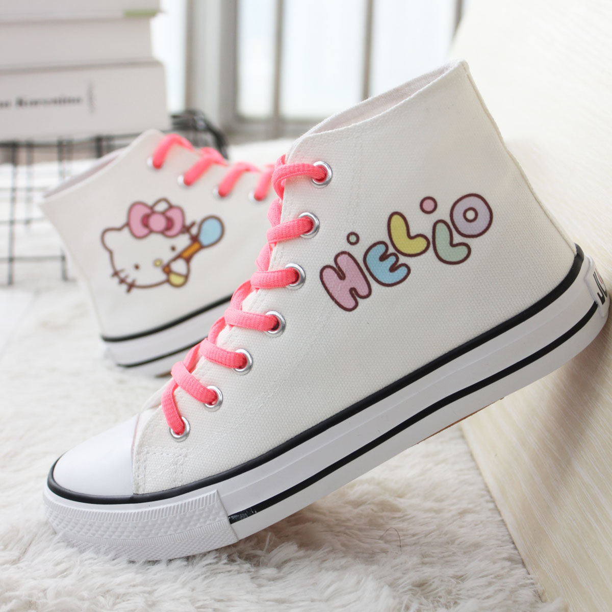 Hello Kitty High Top Single Shoes Cartoon Cute Trend Men's Shoes Women ...