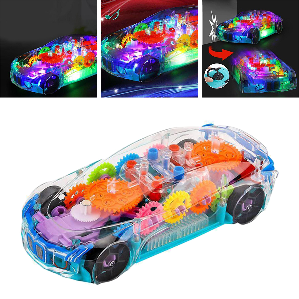 Electric Toy Car Universal Gear Mechanical Concept Colorful Light Music Cartoon Transparent Toy Car