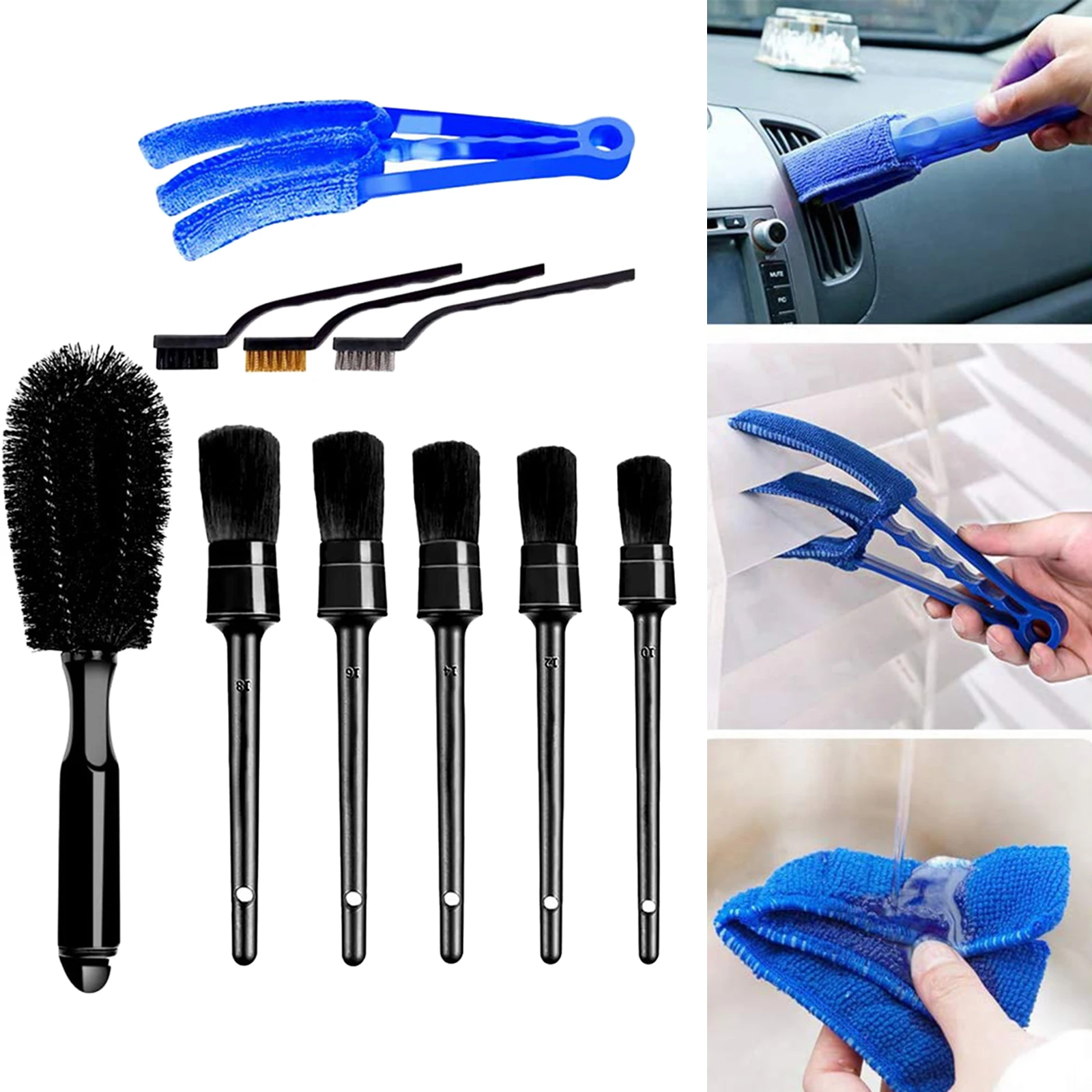 10 Packs Multi-Purpose Vehicle Detailing Brush Kit Wheel Clean Brush Set