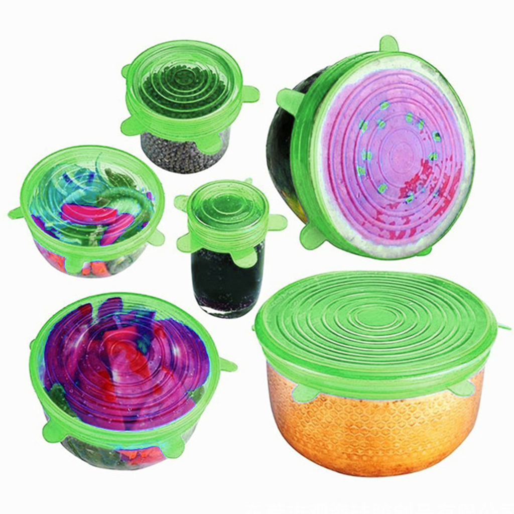 6PCS Stretch Reusable Silicone Bowl Wraps Food Saver Cover Round Seal Lids