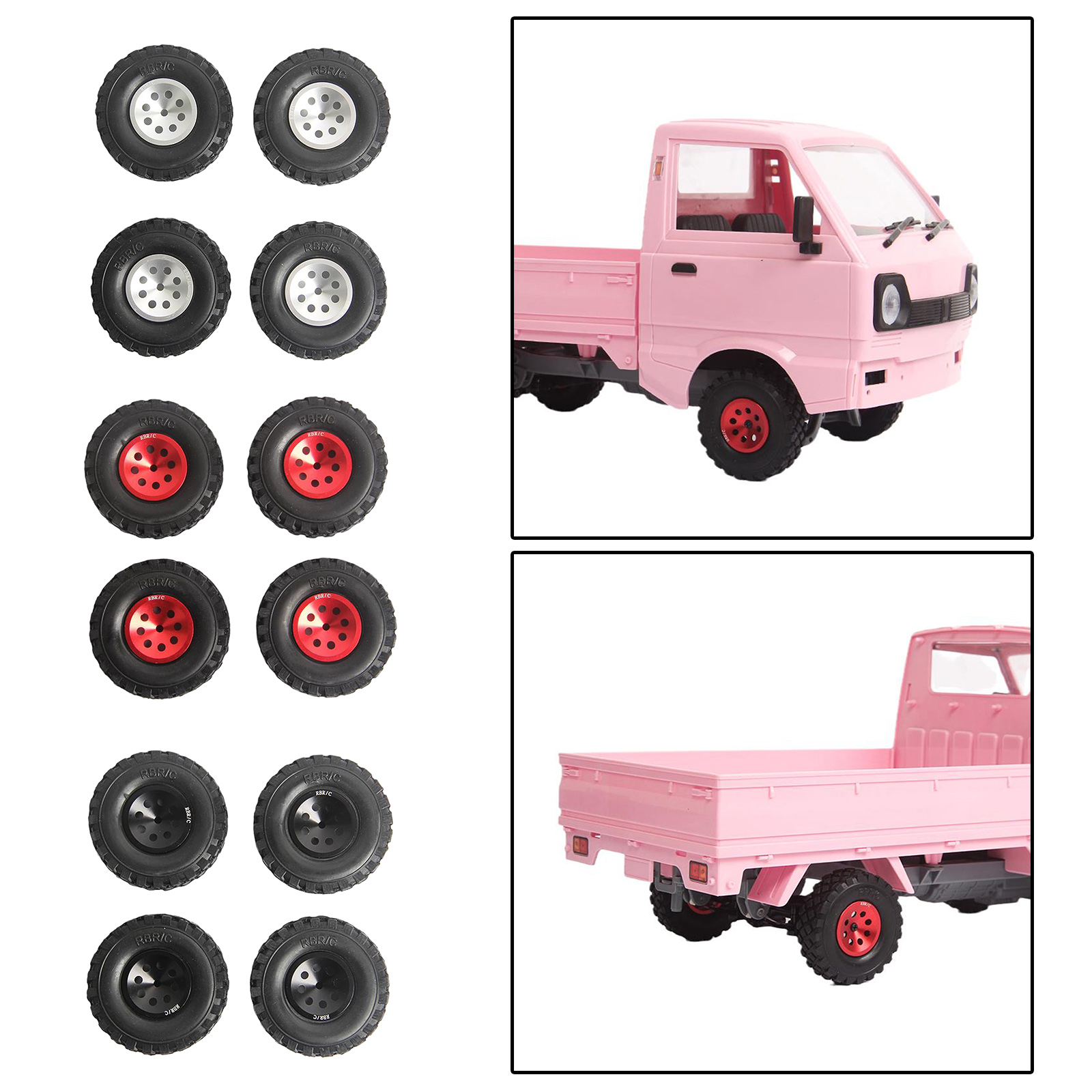 4x RC Car Hub Wheel Rim Tires for 1/16 WPL D12 RC Car Accessory