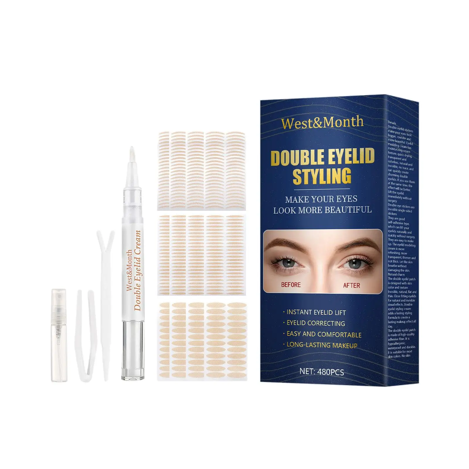 480x Invisible Double Eyelid Tape Self-Adhesive Sticky Breathable Big Eye Lace Eye Lid Lift Strips for Hooded Uneven Droopy