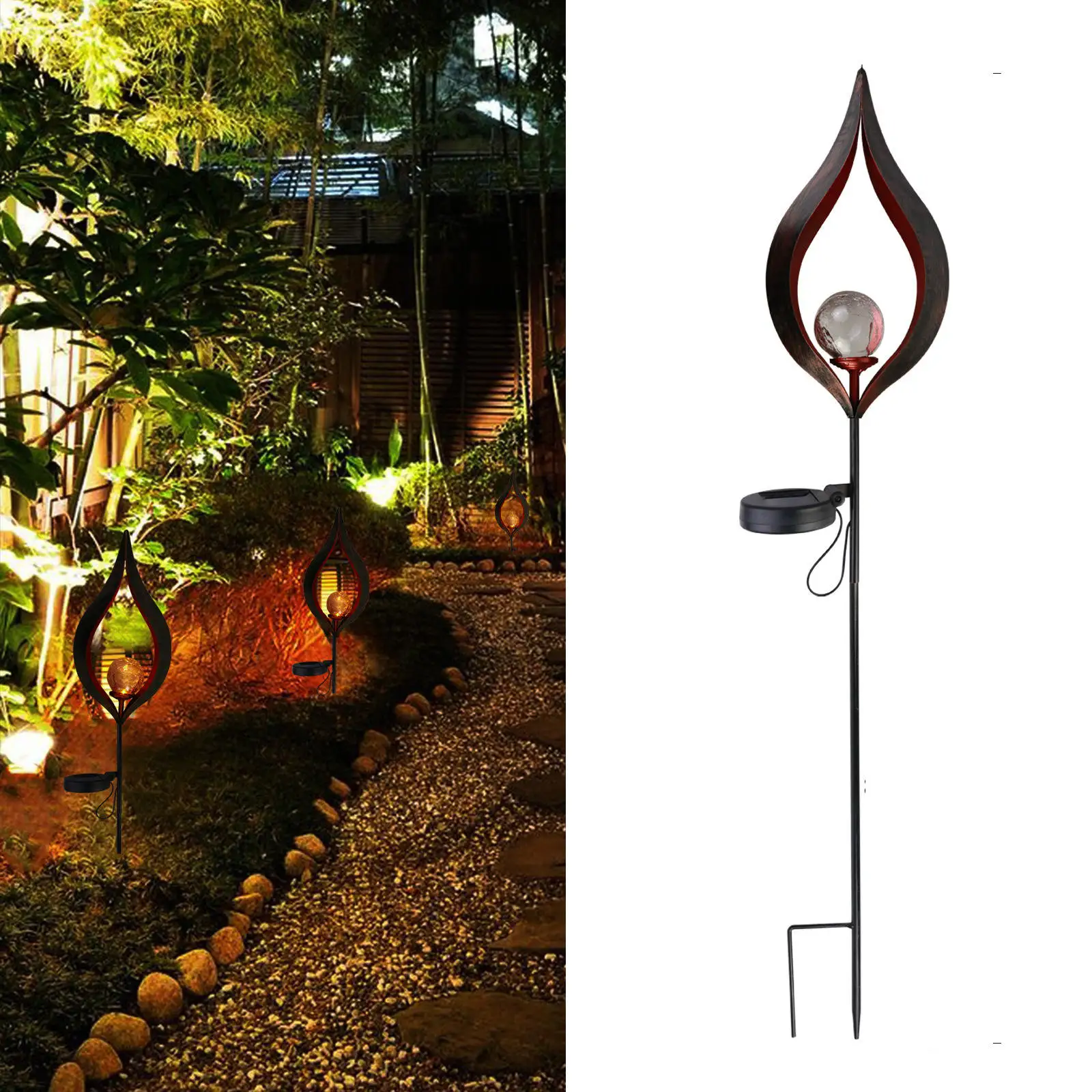 Iron Solar Pathway Lights Super Bright Waterproof Retro Warm White Lighting LED Lamp for Deck Lawn Decorative Landscape Outdoor