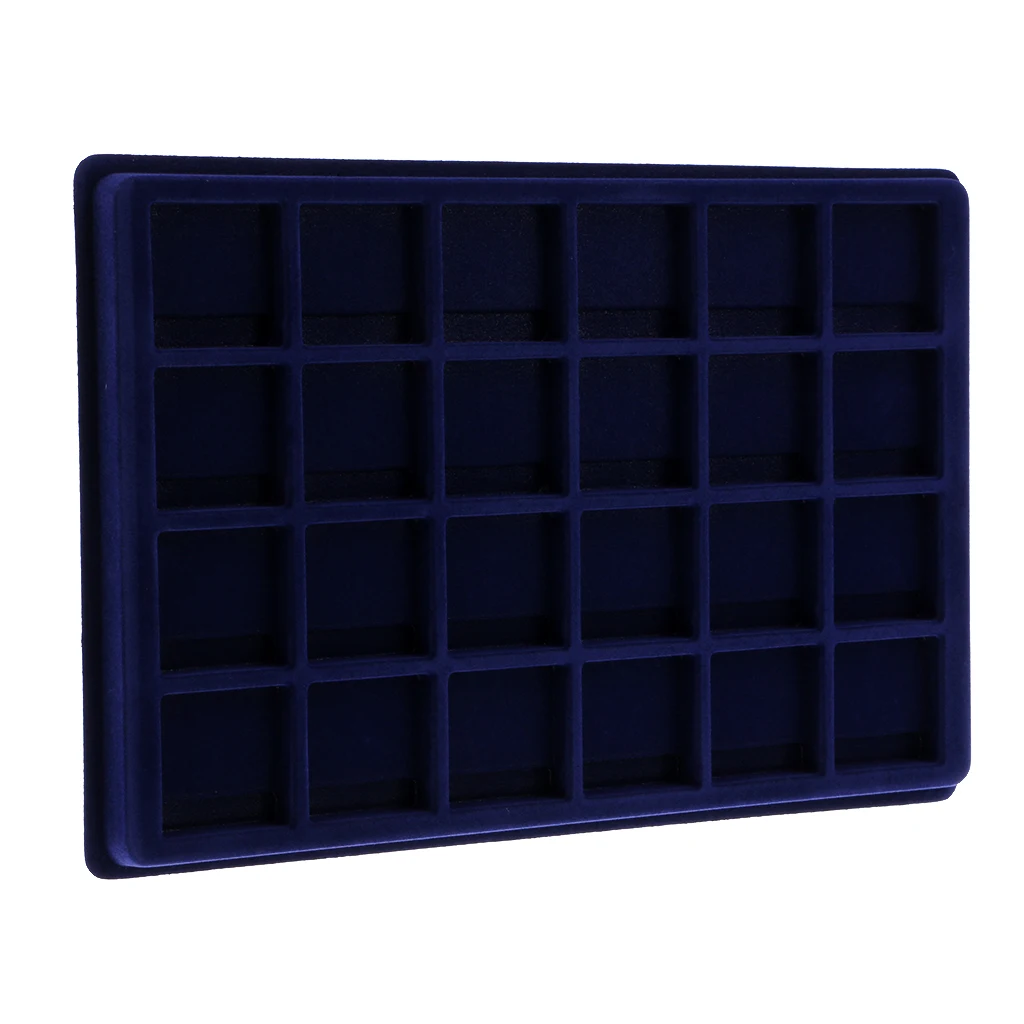 24 Grid Velvet Frame Series Display Tray Coin Case for Coin Display -Blue
