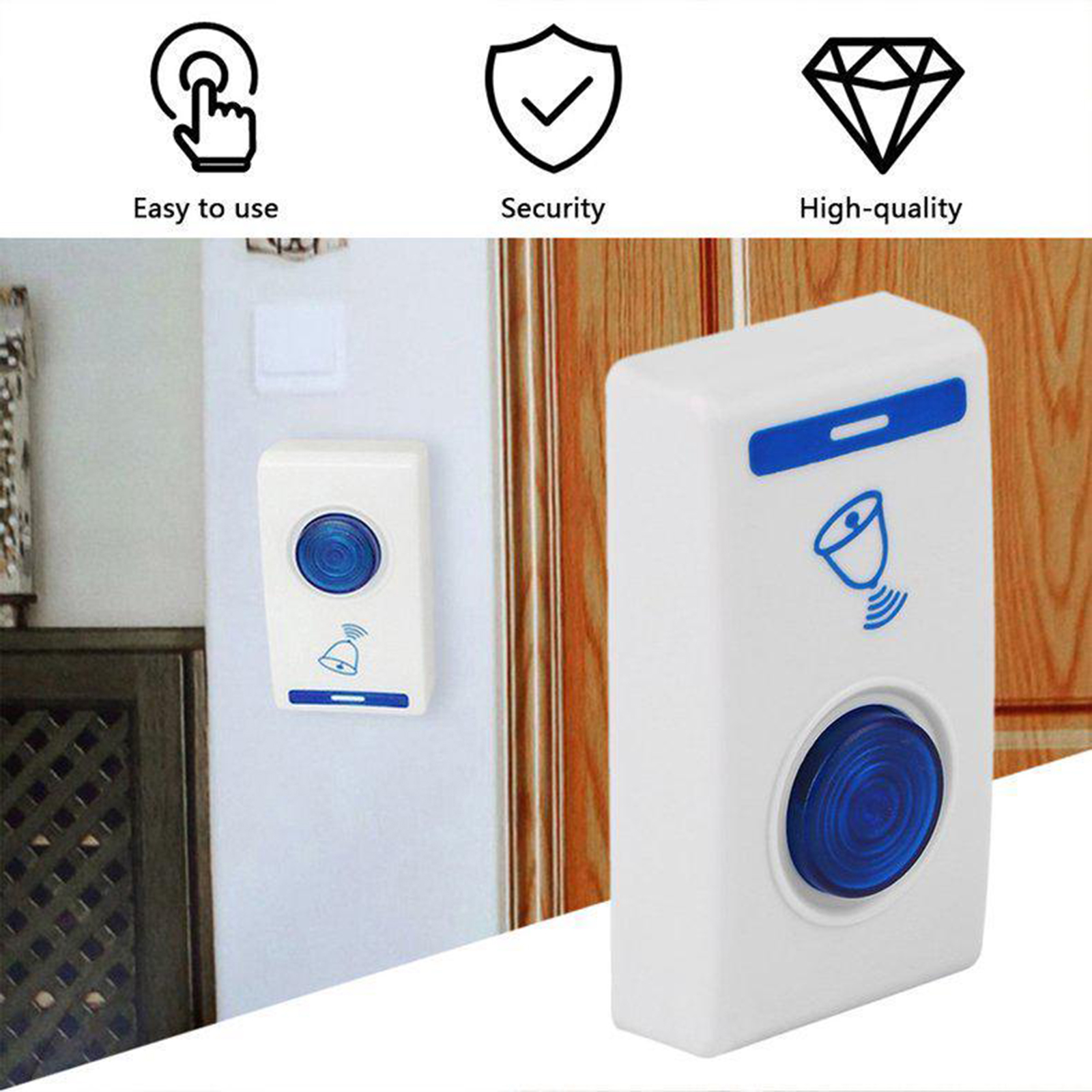 Wireless Doorbell Alert System, Multi-Use Kit Includes 1 x Long Range Receivers and 1 x Transmitter Buttons, White