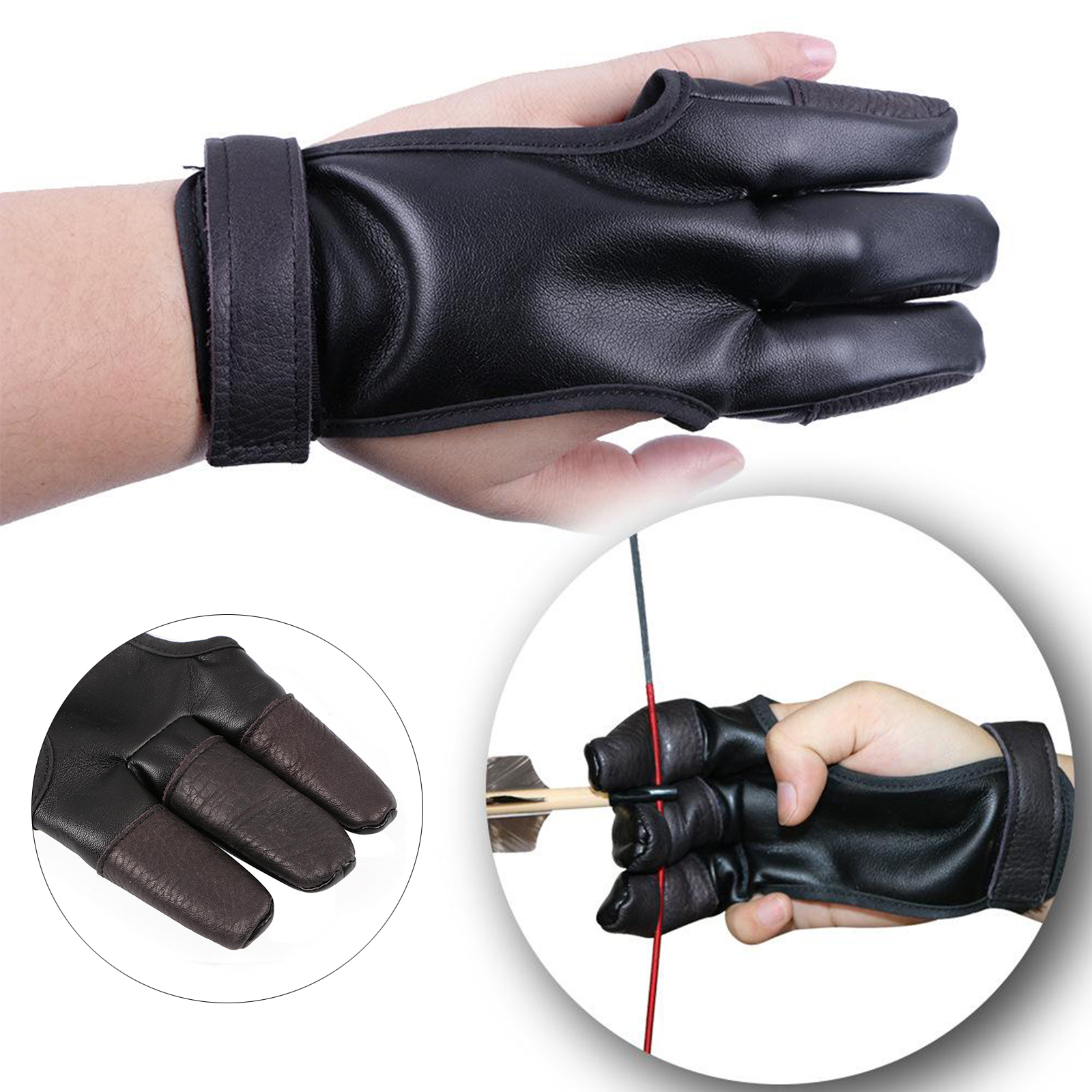 Durable Leather Archery Gloves 3-Finger Left Right Archer Fingers Tab Guard