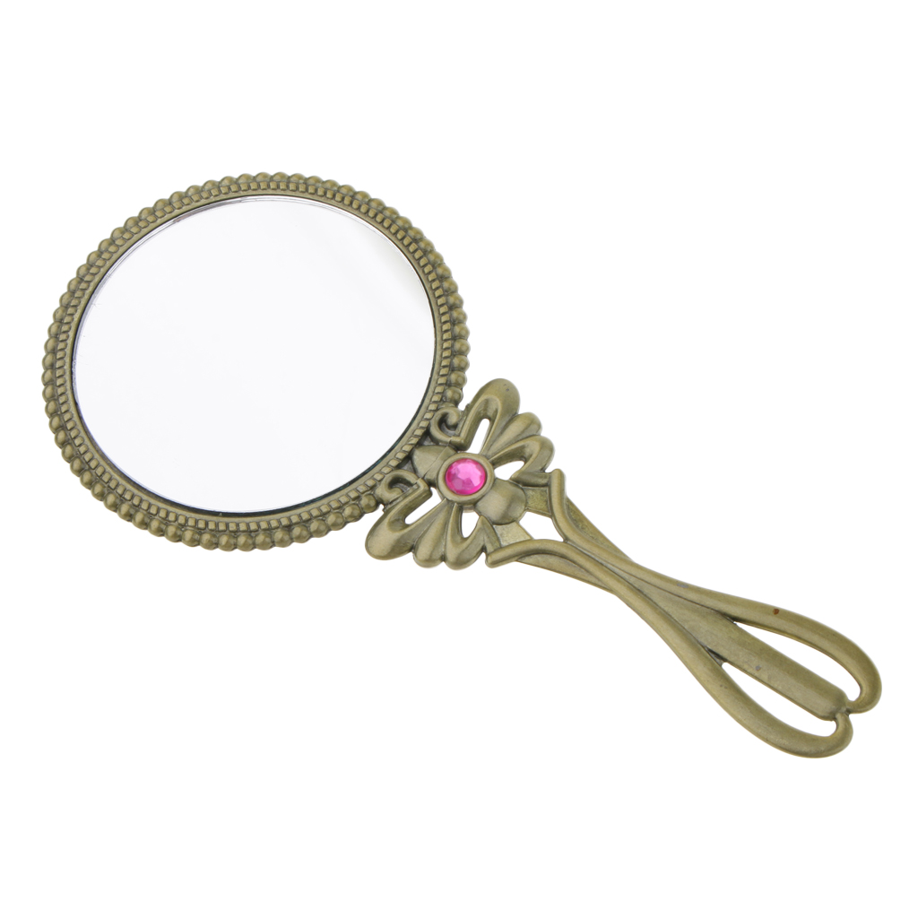 Fashion Retro Vintage Hand Held Makeup Mirror Women Cosmetic Bronze Mirror
