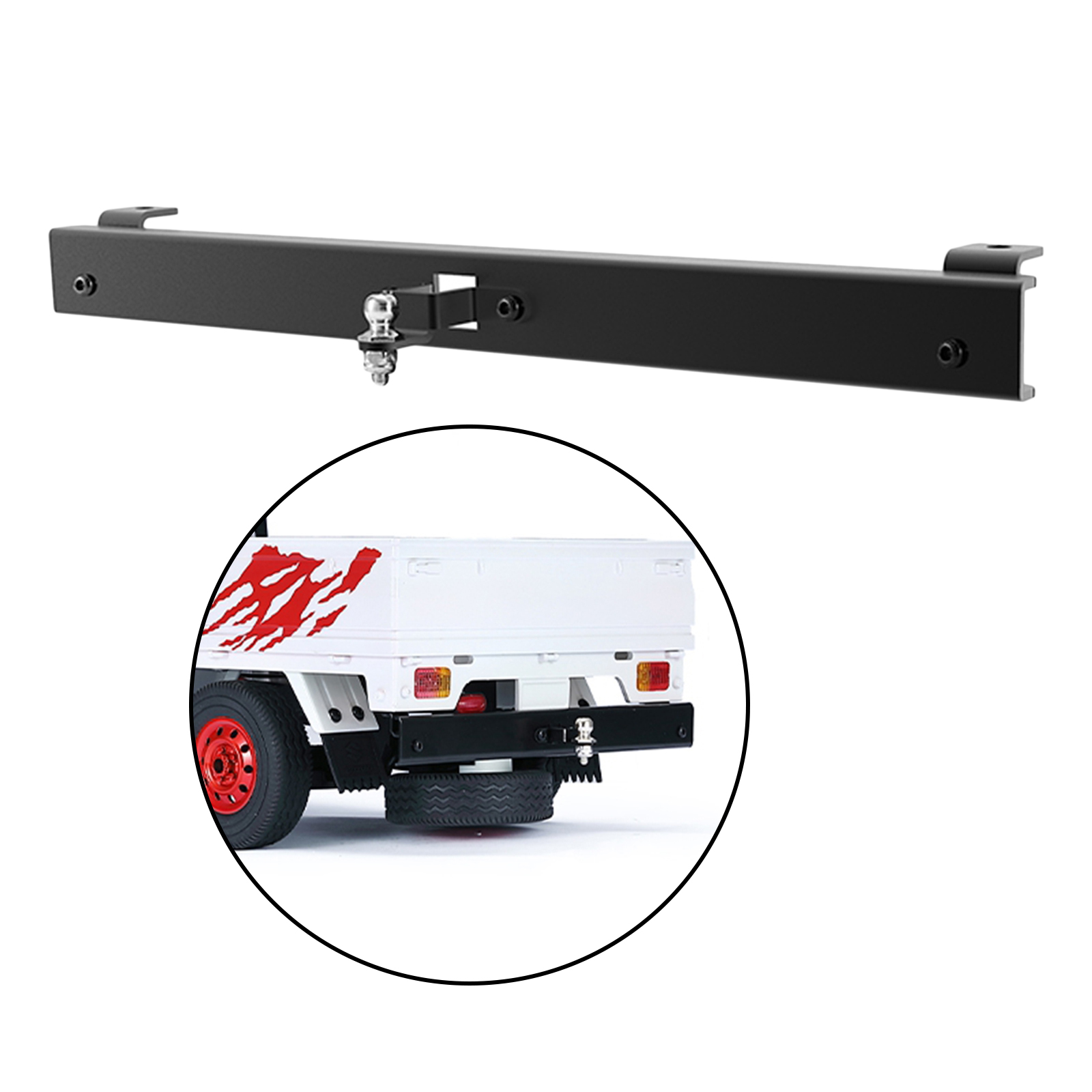 RC CNC Aluminum Rear Bumper with Trailer Buckle for WPL D12 Racing RC Car