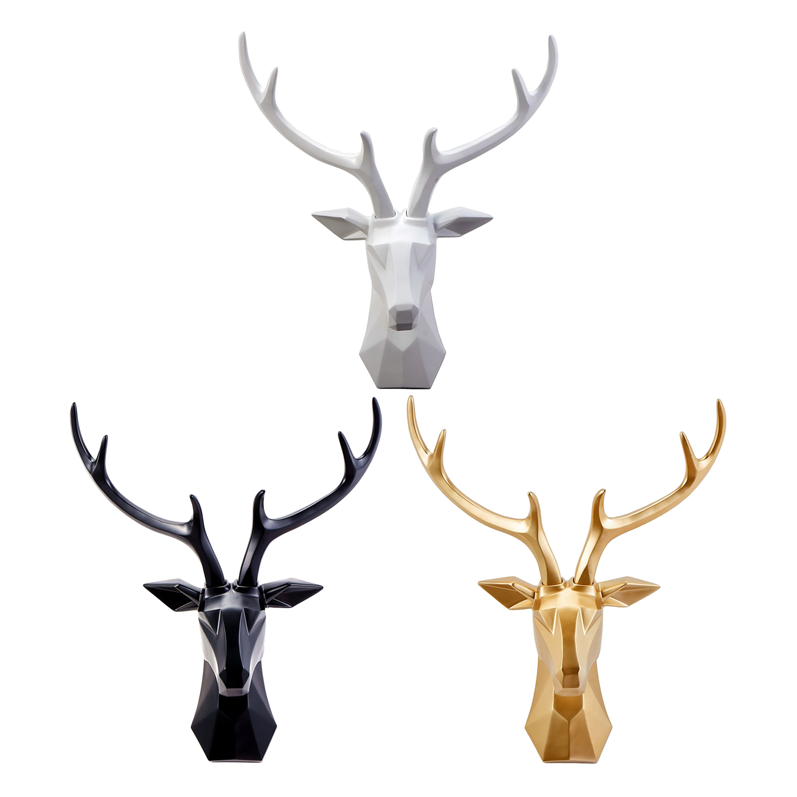 3D Deer Head Sculpture Wall Mount Simple Elegant Stag Head Resin Statue Wall Farmhouse Figurines Bedroom Elk Home Cabinet Decor