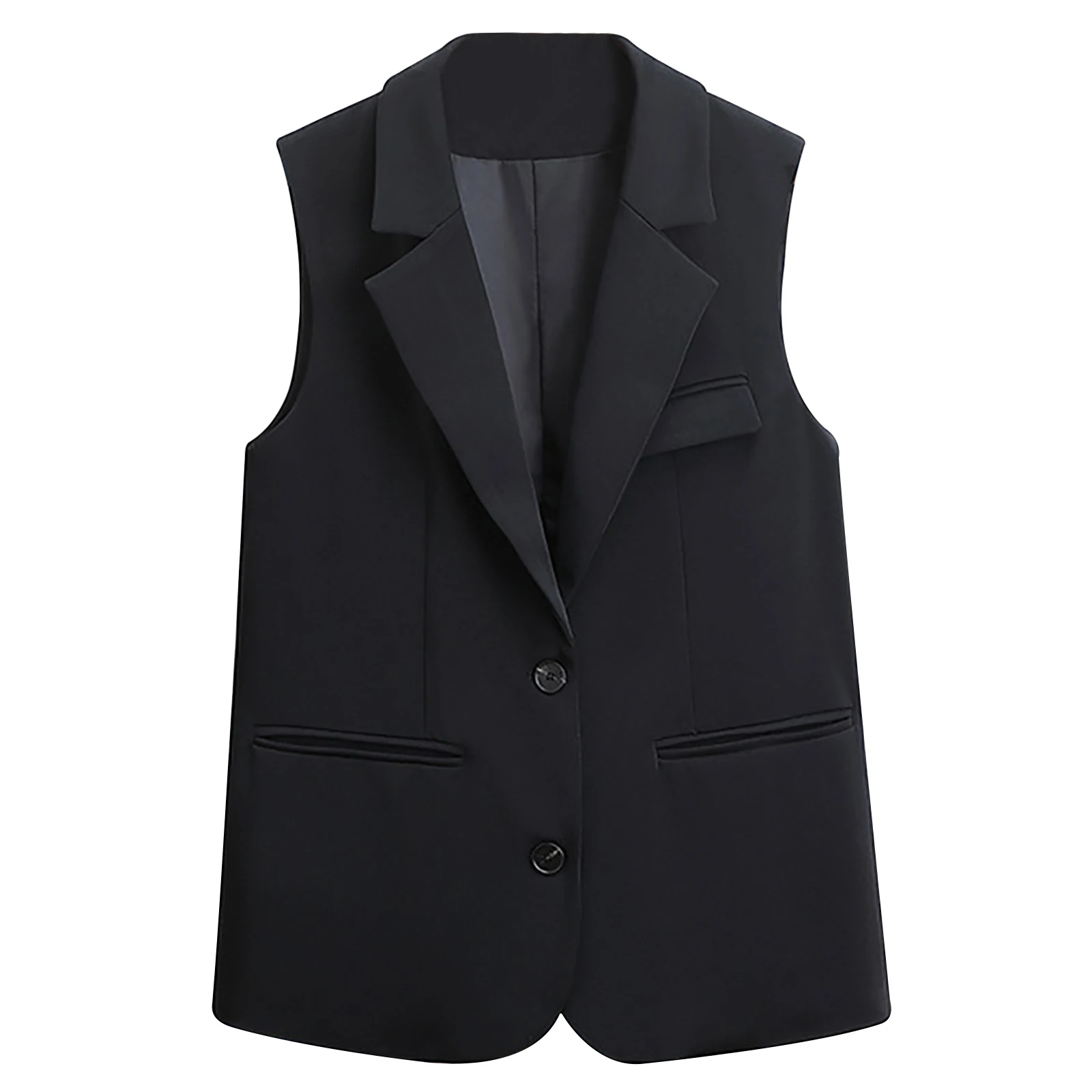 Women Halter Vest Jacket Lapel Waistcoat Sleevless V Neck Fitted Work Suit Coat
